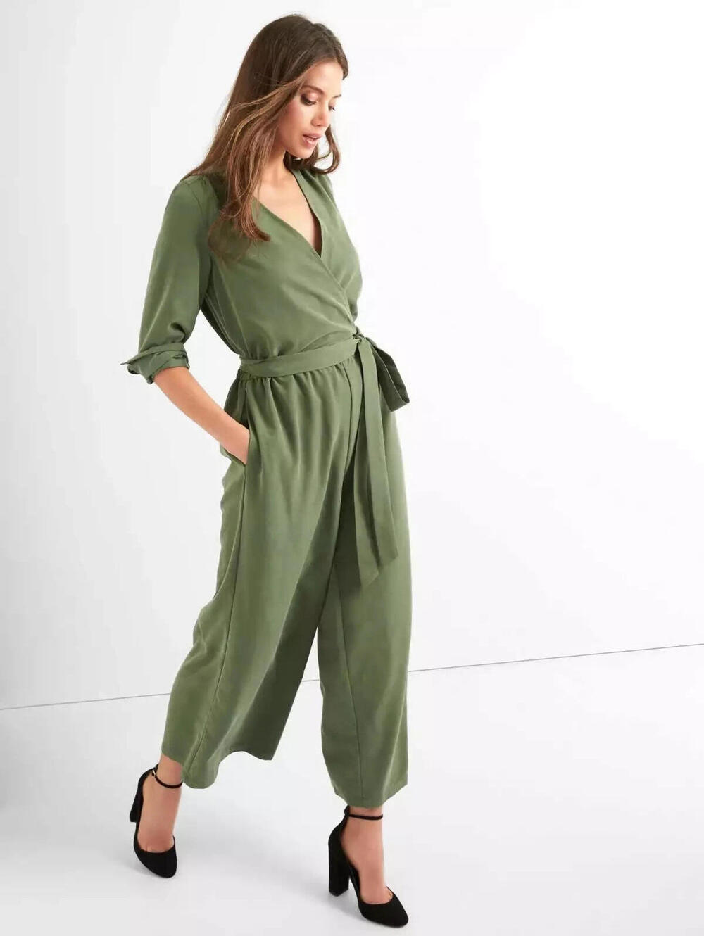 Gap Wrap Culotte Jumpsuit Sz Small Tall Monterrey Modal/Poly Cinched Waist